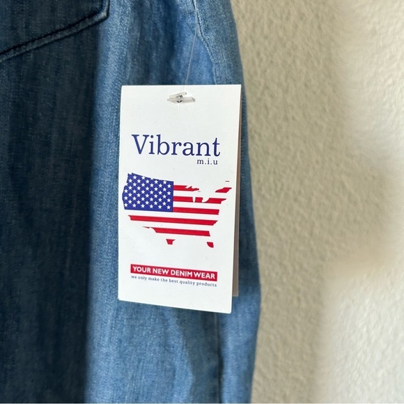 Vibrant Women’s sleeveless Button Up Tunic Dress Sz Small Blue Chambray NWT - Picture 5 of 12